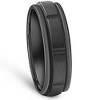 Pompeii3 Black Titanium Mens Comfort Fit Brushed Grooved Polished Edge Wedding Band 7MM - 3 of 4