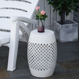CAVINAS 12.5" Geometric Metal Outdoor Side Table, Round Hollow Outdoor End Table, Gardening Tables for Outdoors, Garden - 1 of 4
