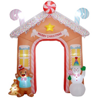 Outsunny 10FT Christmas Inflatable Gingerbread House Archway, Huge Blow Up Christmas Decorations with LED Lights for Indoor, Outdoor, Yard, Party