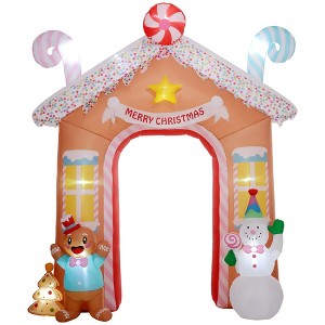 Outsunny 10FT Christmas Inflatable Gingerbread House Archway, Huge Blow Up Christmas Decorations with LED Lights for Indoor, Outdoor, Yard, Party - 1 of 4