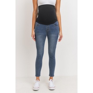 Hello Miz Women's Over The Belly Skinny Maternity Jeans - Dark Denim - Large - 1 of 4