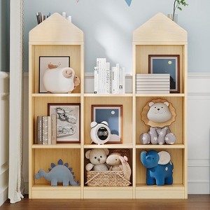 Toy Storage Organizer 8-Cubby Kids Bookshelf, Natural Wood Bookcase with Cubby Storage, Playhouse Cabinet Shelf for Boys, Girls, Playroom - 1 of 4
