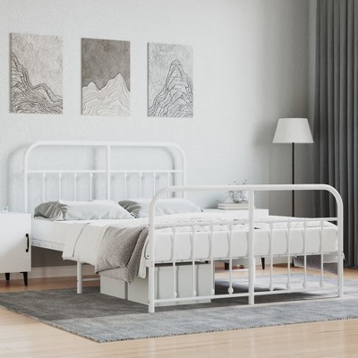vidaXL Metal Bed Frame with Headboard and Footboard White 59.1 in.x78.7 in.
