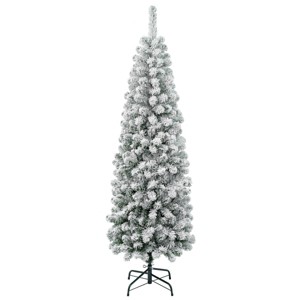 National Tree Company First Traditions Unlit Pencil Slim Flocked Acacia Hinged Artificial Christmas Tree - 1 of 3