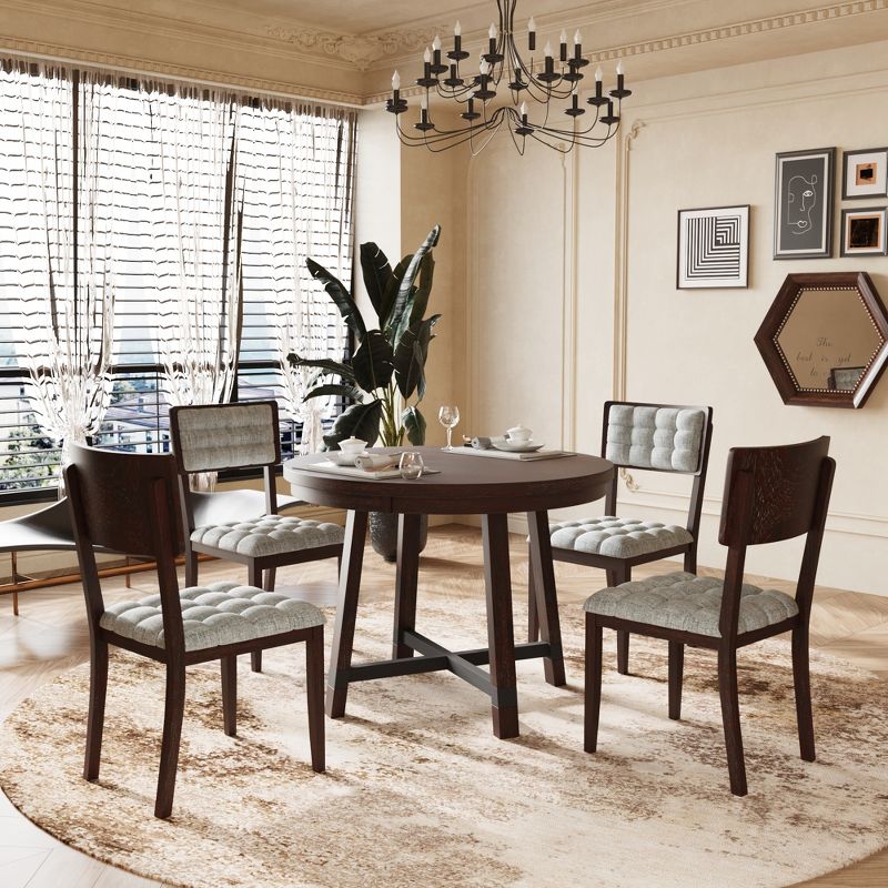 5 PCS Round Dining Table Set with Cross Legs and 4 Upholstered Chairs-ModernLuxe, 1 of 14