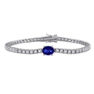 EVERLY JEWELRY | Sterling Silver 6.3/4 CT TGW Created Blue Sapphire and Created White Sapphire Bracelet, 7.25-inch - 1 of 4
