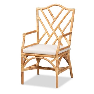 Delta Rattan Armchair Natural/White: Handmade, Geometric Backrest - bali & pari - 1 of 4