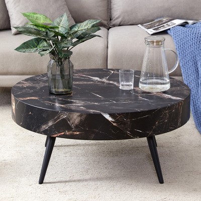 GlasFlength Round Coffee Table, Modern and Stylish Design, Suitable for Living Room, Patio, Bedroom, Black, 31.5"*31.5"*9.4"
