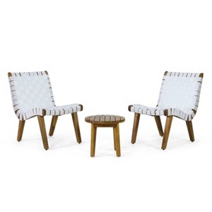 Charlotter 3pc Outdoor Rope Weave Chat Set: Acacia Wood, Ergonomic - Christopher Knight Home - 1 of 4