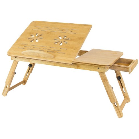 Mount-it! Natural Bamboo Laptop Bed Tray With Tilting Top And Pullout ...