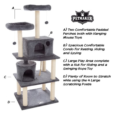 Gray 5-Tier Cat Tower with Sisal Scratch Posts