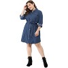 Agnes Orinda Women's Plus Size Long Sleeves Belted Midi Denim T-Shirt Dresses - 3 of 4