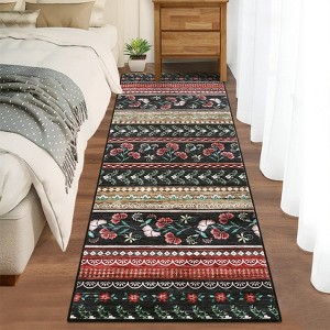 Washable Modern Farmhouse Living Room Bedroom Area Rug, Floral Print Non Slip Floor Carpet for Home Office - 1 of 4