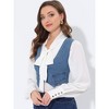 Allegra K Women's Denim Button Up Sleeveless Crop Jean Vest Waistcoat - 3 of 4