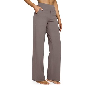 BABYYER Women's Yoga Pants, High-Waist Straight-Leg Work Pants, Wide Leg Casual Sweatpants with Pockets, Breathable and Elastic - 1 of 4