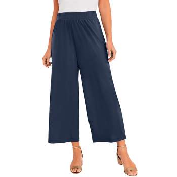 Jessica London Women's Plus Size Everyday Knit Wide-leg Crop Pant - 30/32,  Blue : Target