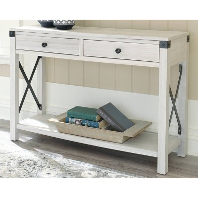 Modern Farmhouse White Wood & Metal Console Table with Storage