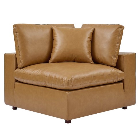 Commix Down Filled Overstuffed Vegan Leather Corner Chair Tan - Modway
