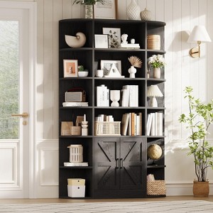 75" Tall 6-Tier Wide Wooden Bookshelf with Storage Cabinet and Doors - 1 of 4