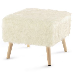 Cheer Collection 17" Square Faux Fur Stool (White) - 1 of 3