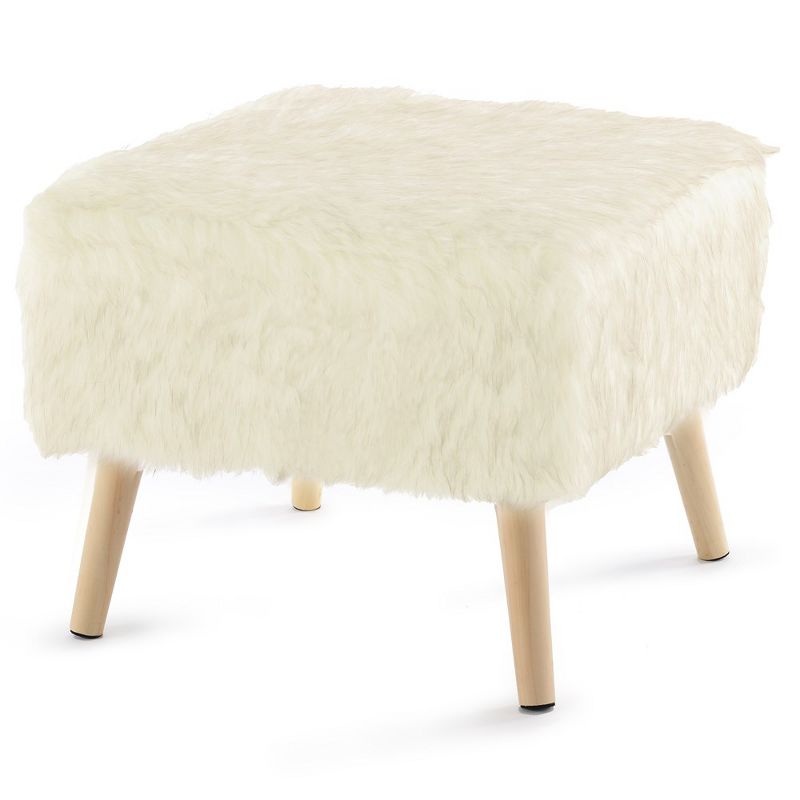 Cheer Collection 17" Square Faux Fur Stool (White), 1 of 4