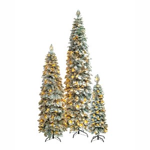 Rbied 8FT, 6FT, 4FT Pre-Lit White Artificial Christmas Tree Set with 290 LED Lights, 11 Lighting Modes, Metal Stand - 1 of 4