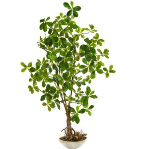 Nearly Natural 4-ft Schefflera Bonsai Artificial Plant in Planter - 1 of 3