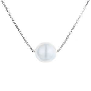 18K White Gold Faux Pearl Box Chain Pendant necklace - 1 of 3