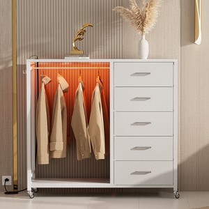 Aheaplus 45'' W Dresser with 5 Drawers and Charging Station, Rolling Closet Organizer with Hanging Rods - 1 of 4