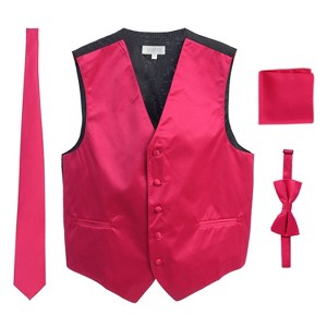 Gioberti Men's Formal 4pc Satin Vest Necktie Bowtie and Pocket Square - 1 of 3