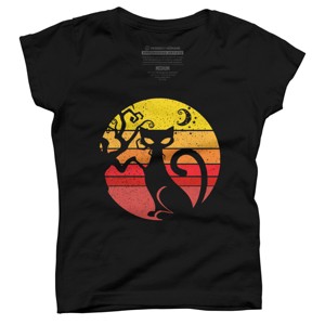 Girl's Design By Humans Black Cat Halloween Costume Scary Vintage Cats By TaiHan T-Shirt - 1 of 3