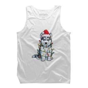 Men's Design By Humans Siberian Husky Santa Christmas Tree Lights Xmas Gifts Boys T-Shi By NekoShop Tank Top - 1 of 3