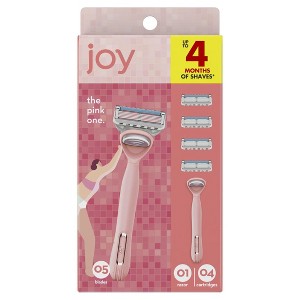 joy pink razor for women, shave kit with 1 handle + 4 razor blade refills - 1 of 1