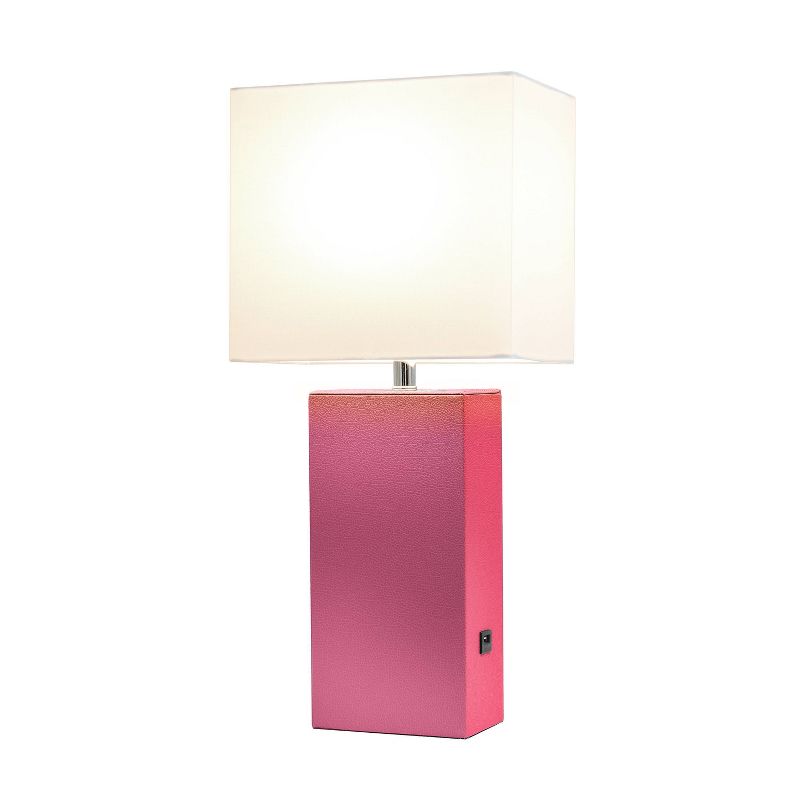 Modern Leather Table Lamp with USB and Fabric Shade - Elegant Designs, 3 of 8