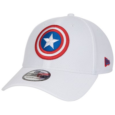 Adult Captain America Logo White Colorway New Era 39Thirty Fitted Hat - Small/Medium