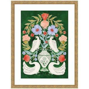 Kate and Laurel Floral Folklore Ibises and Swan by Jill Labieniec Framed Wall Art Print, 20 x 26, Mila Dark Gold - 1 of 4