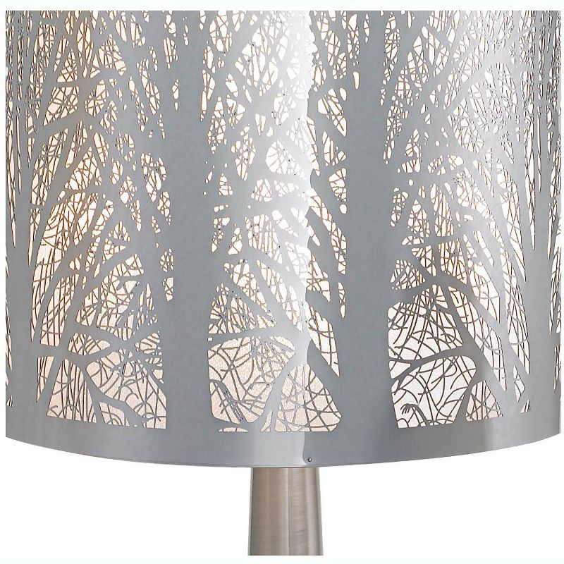 Possini Euro Design Modern Accent Table Lamps 19" High Set of 2 Glossy Chrome Metal Laser Cut Tree Branch Drum Shade for Bedroom Living Room Bedside, 3 of 6