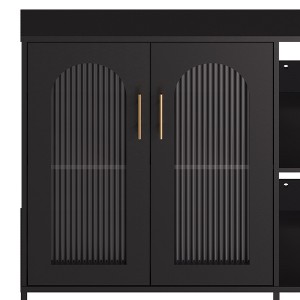 Modern Sideboard, Buffet Sideboard with Glass Doors and Adjustable Shelves, Wooden Storage Cabinet with Metal Handles for Living Room, Kitchen - 1 of 4