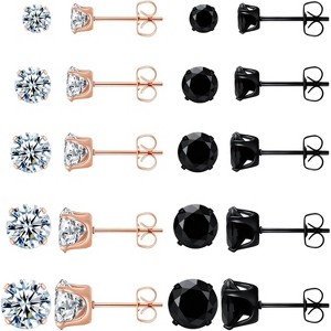 10-Pair Surgical Steel Stud Earrings - 14K Gold Plated Hypoallergenic CZ Set, Waterproof & Non-Tarnish - 1 of 4