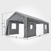 PE+ Steel Frame Carport Canopy, 10x20/12x20/13x20 FT Portable Garage with 4 Doors & 4 Windows, Waterproof Shelter in Gray/Khaki/White/Green - 3 of 4