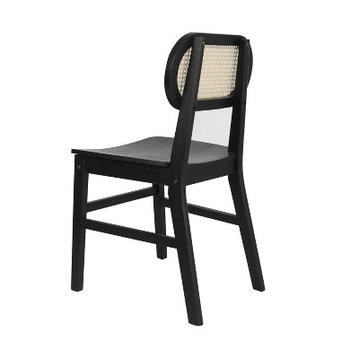 Black Wood and Cane High Back Dining Chairs, Set of 2