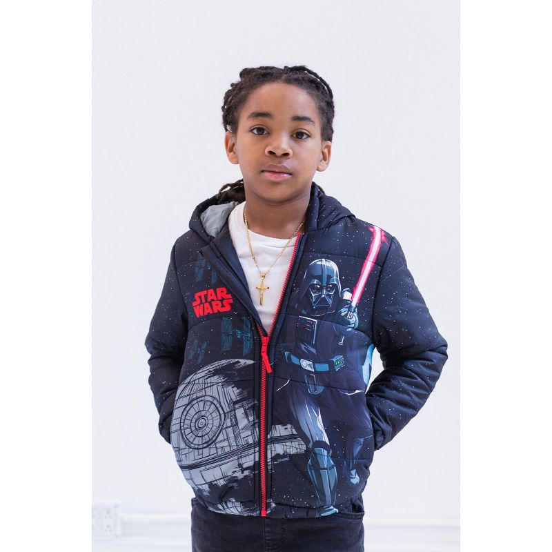 Star Wars TIE Fighter Darth Vader Zip Up Puffer Jacket Little Kid to Big Kid, 2 of 8