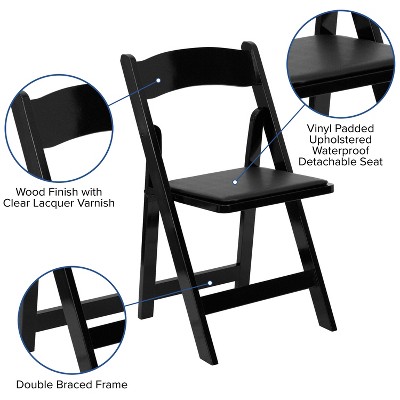 Black Wood Folding Chair with Vinyl Padded Seat, Set of 2