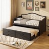 TIRAMISUBEST Twin Size Daybed with Trundle and 2 Storage Drawers, Wooden Sofa Bed with Upholstered Button Tufted Backrest for Living Room - 2 of 4