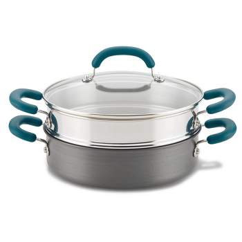 Rachael Ray Create Delicious 3qt Hard Anodized Nonstick Saute Pan with Steamer Teal Handles