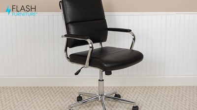 White Leather Mid-Back Ergonomic Executive Swivel Chair