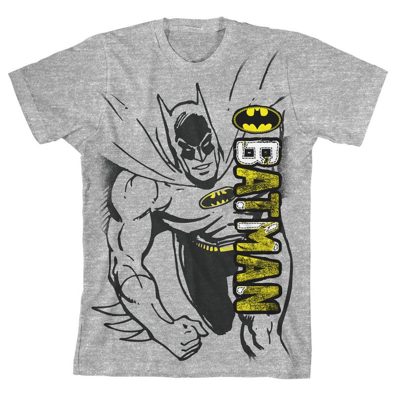 Batman Stitch Character and Title Boys Athletic Heather Graphic Tee, 1 of 3