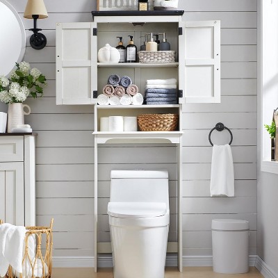 67" Off-White Wood Over-the-Toilet Storage Cabinet with Adjustable Shelves