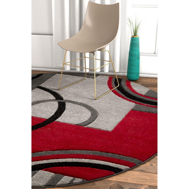 Echo Shapes Circles Modern Geometric Comfy Casual Hand Carved Abstract Contemporary Thick Soft Area Rug, 3 of 6