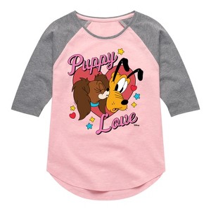 Girls' - Disney - Fifi And Pluto Puppy Love Shirt Tail Raglan Graphic T-shirt - 1 of 3